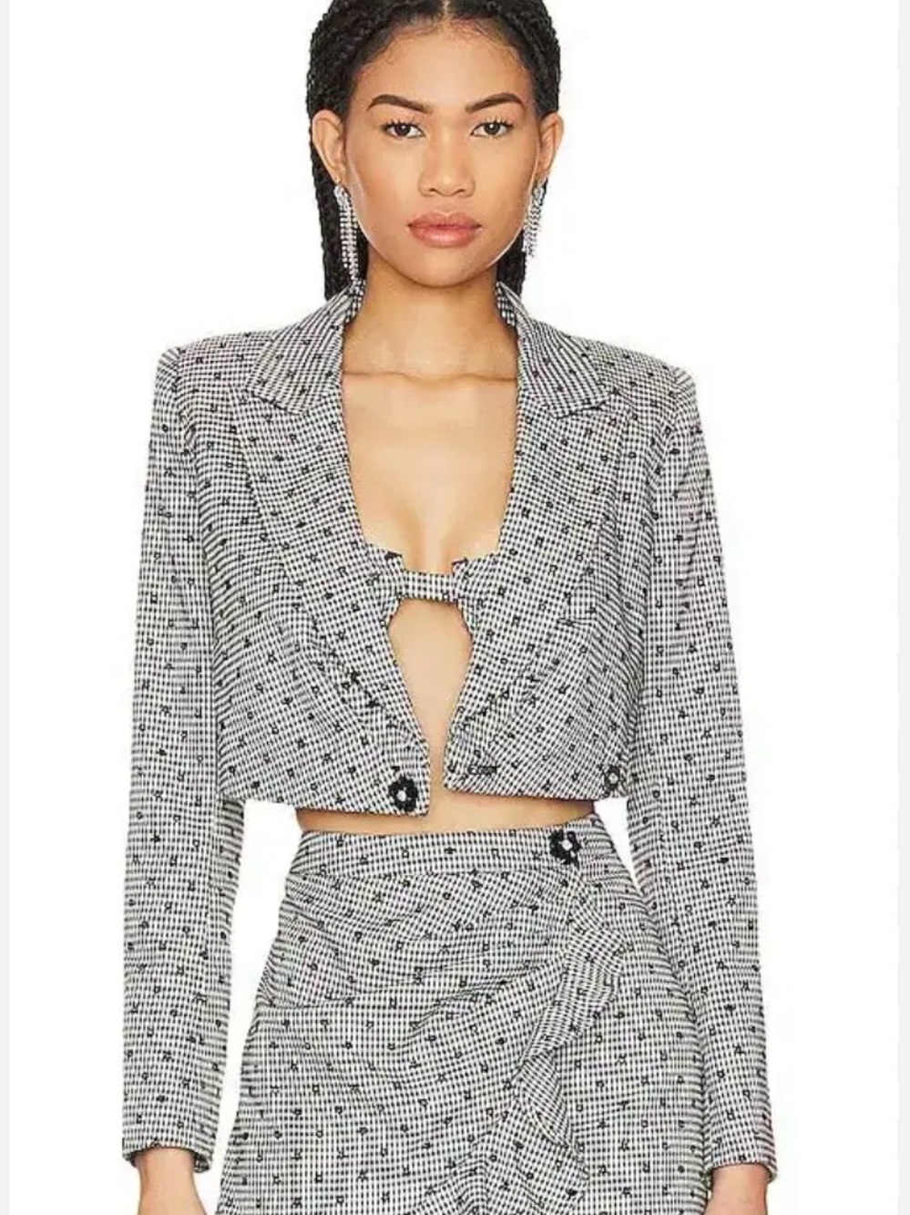 Majorelle Katya Cropped Blazer Jacket Size XS Ditsy Floral Black White NWOT